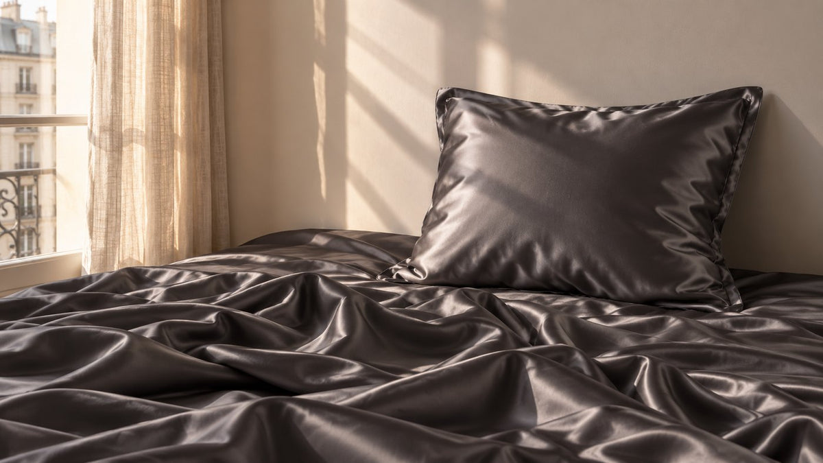 Chambre parisienne, taie en soie coloris Ardoise